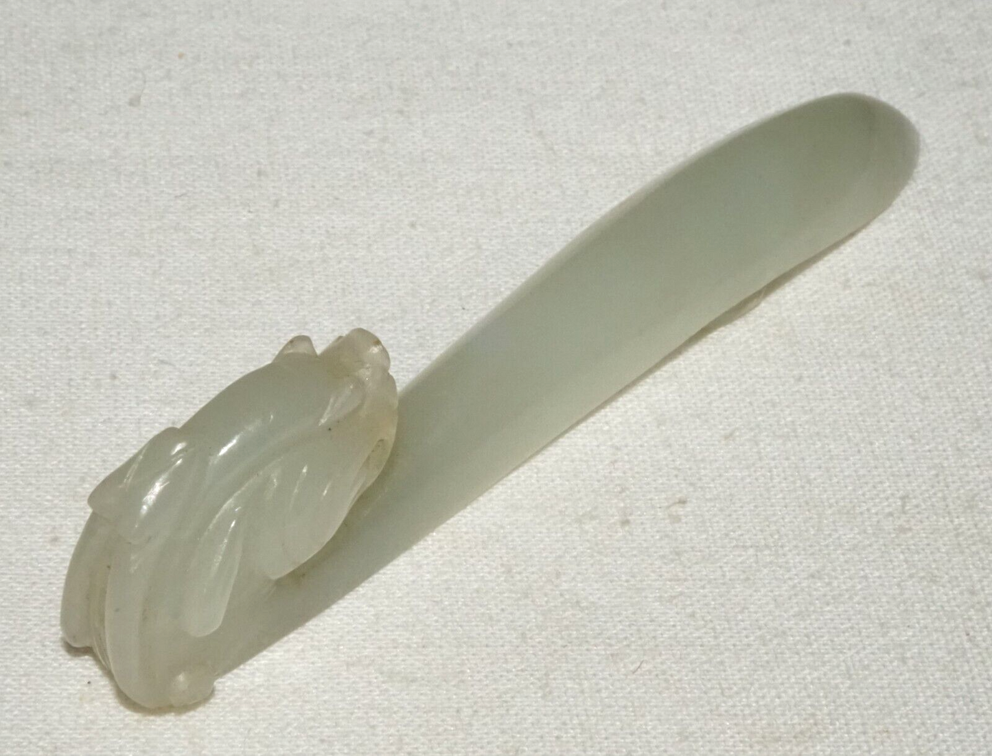 Antique Chinese Grey Green Nephrite Jade Dragon Belt Hook (UVi)#18