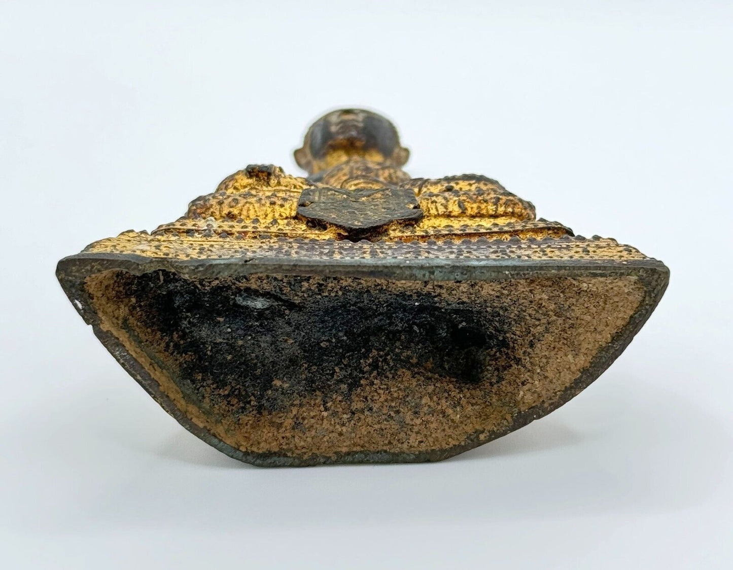 Antique Thai Maitreya Buddha Sculpture Seated Lacquered Bronze & Gilded (MiM)