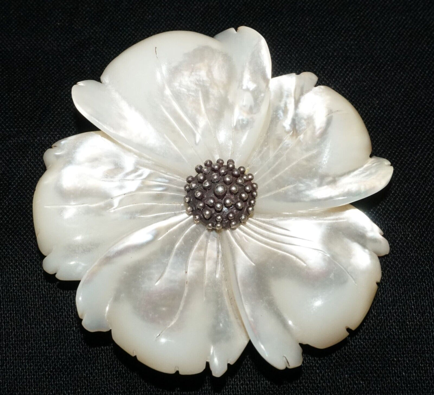Vintage Sterling Silver Mother of Pearl Flower Motif Brooch Stephen Dweck (PaS)