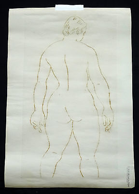 San Fran CA Etching Pyrography Print "Female Nude" by Edward Hagedorn (1902-82)