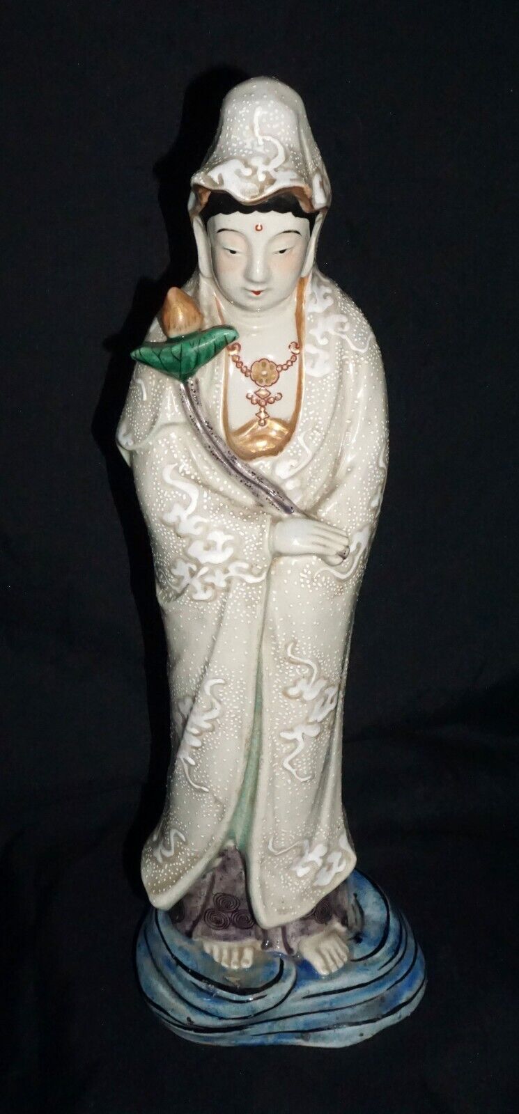 Antique Japanese Kutani Guan Yin Edo Statue- Meiji 19th Century (MiM)