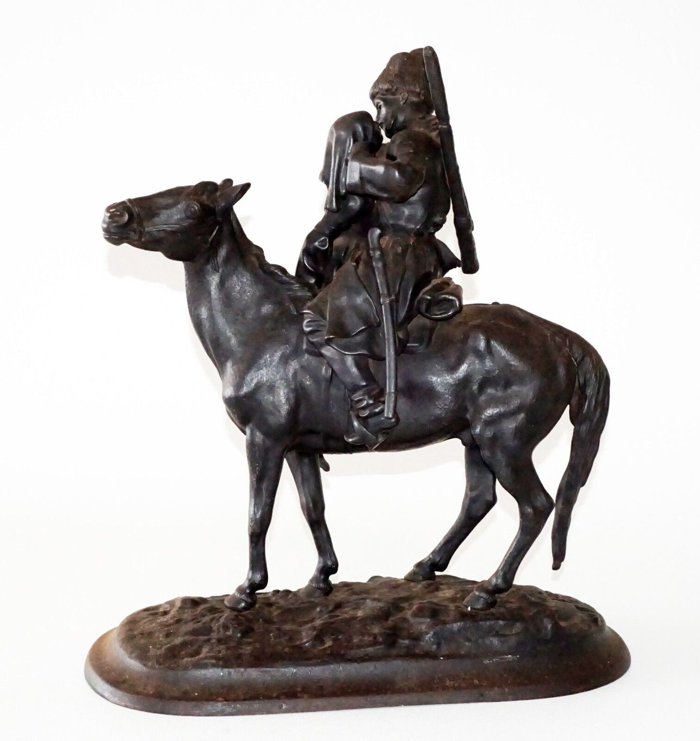 1908 Russian Pot Metal Sculpture "The Cossack Farewell" by E. A. Lanceray (***