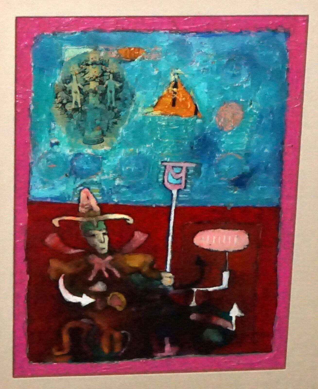 Mexican Mixed Media Painting Jester w. Adam & Eve by Oscar Bernal (b.1945)(NoN)