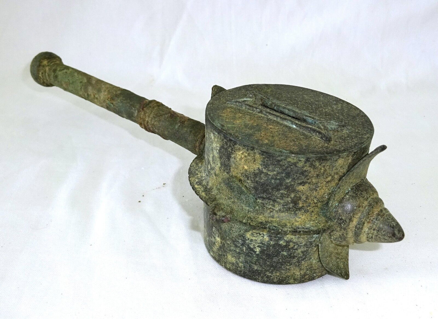 7-11C Thai Dvaravati Period Lop Buri Bronze Ritual Hand Drum (Mil)