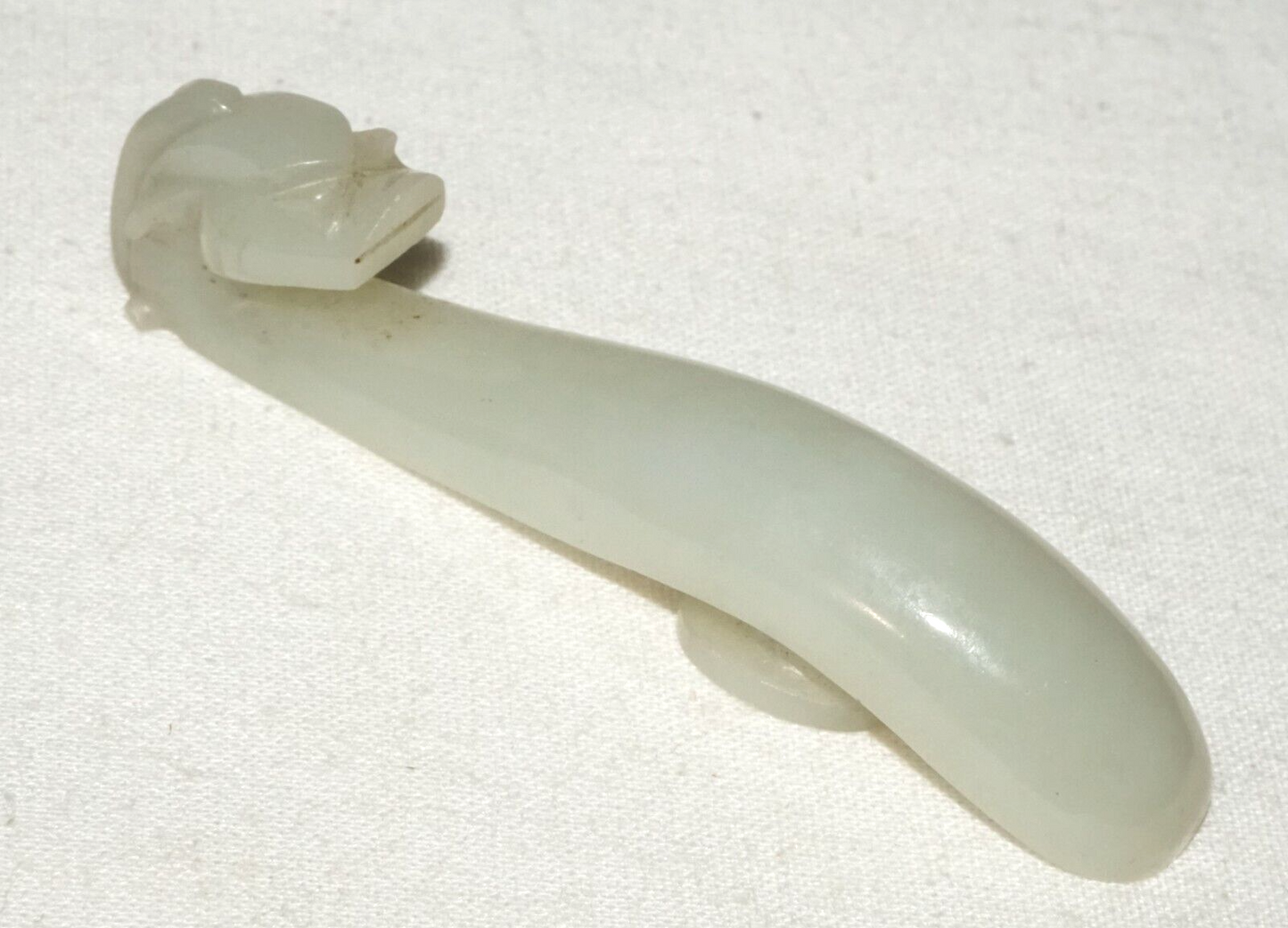 Antique Chinese Grey Green Nephrite Jade Dragon Belt Hook (UVi)#15