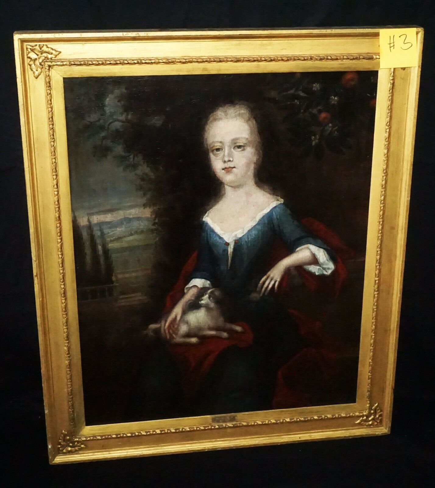 18C English Oil Painting Girl & Dog" attributed Willem Verelst (1704-1752)(***)