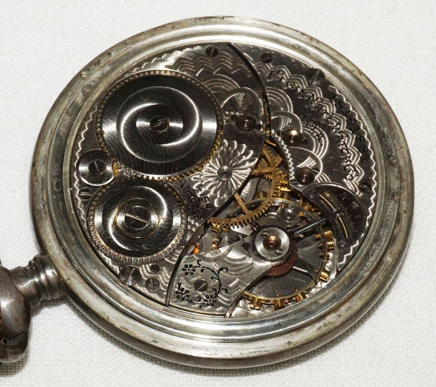 1911 US Sterling Silver Open Face Manual Movement Pocket Watch by Elgin (KoM)