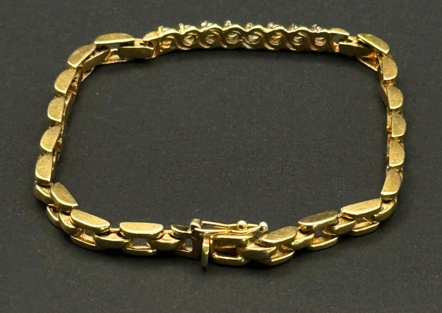 Vtg 14k Yellow Gold Link Bracelet 7.5 " w 8 Diamond Accents & Safety Clasp (MeK)