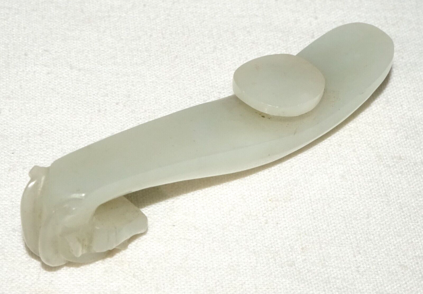 Antique Chinese Grey Green Nephrite Jade Dragon Belt Hook (UVi)#15