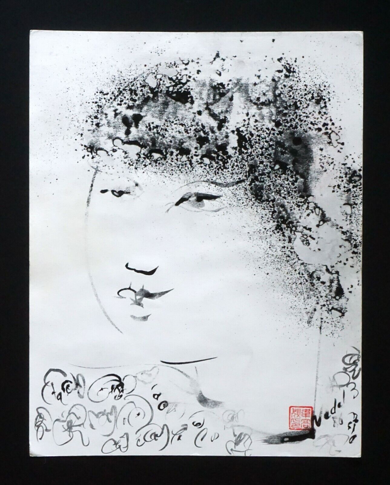 France HI Outsider Art Mixed Media Ink Painting Young Girl Claude Vedel (EtJ)#16