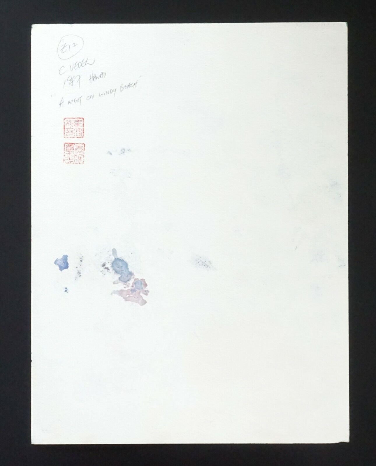 France Hawaii Outsider Art WC Painting Windy Night Beach Claude Vedel (EtJ)#69