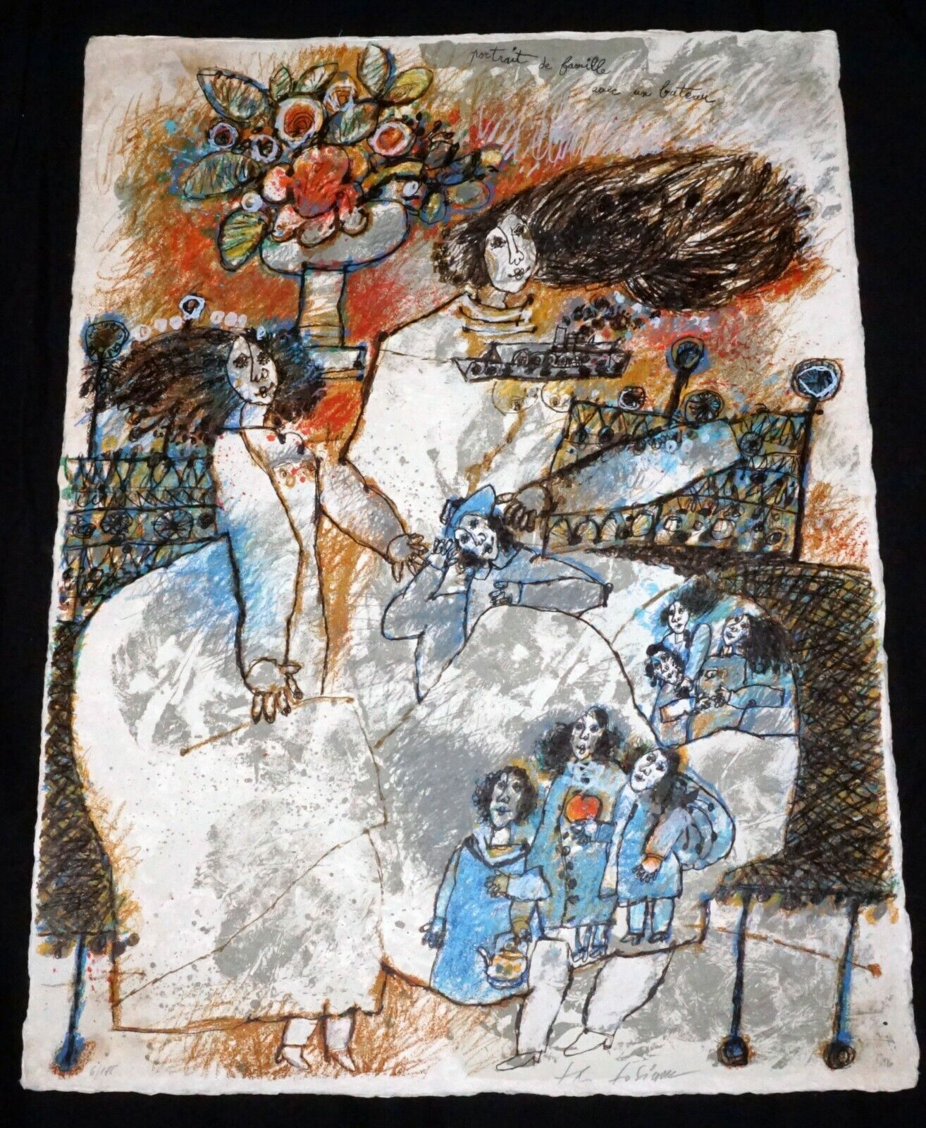 '78 French Print 6/175 Portrait de Famille Avec un Bateau by Theo Tobiasse (NoN)