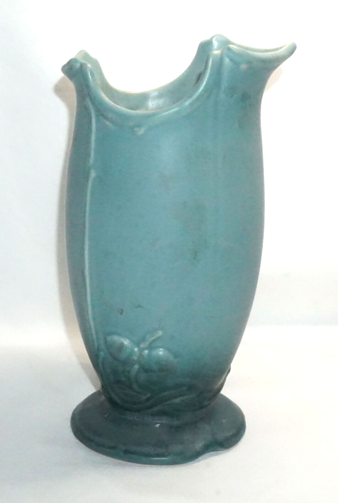 Vintage Arts & Crafts Weller Pottery Matte Blue Green Vase w Oak Leaves (NeW)