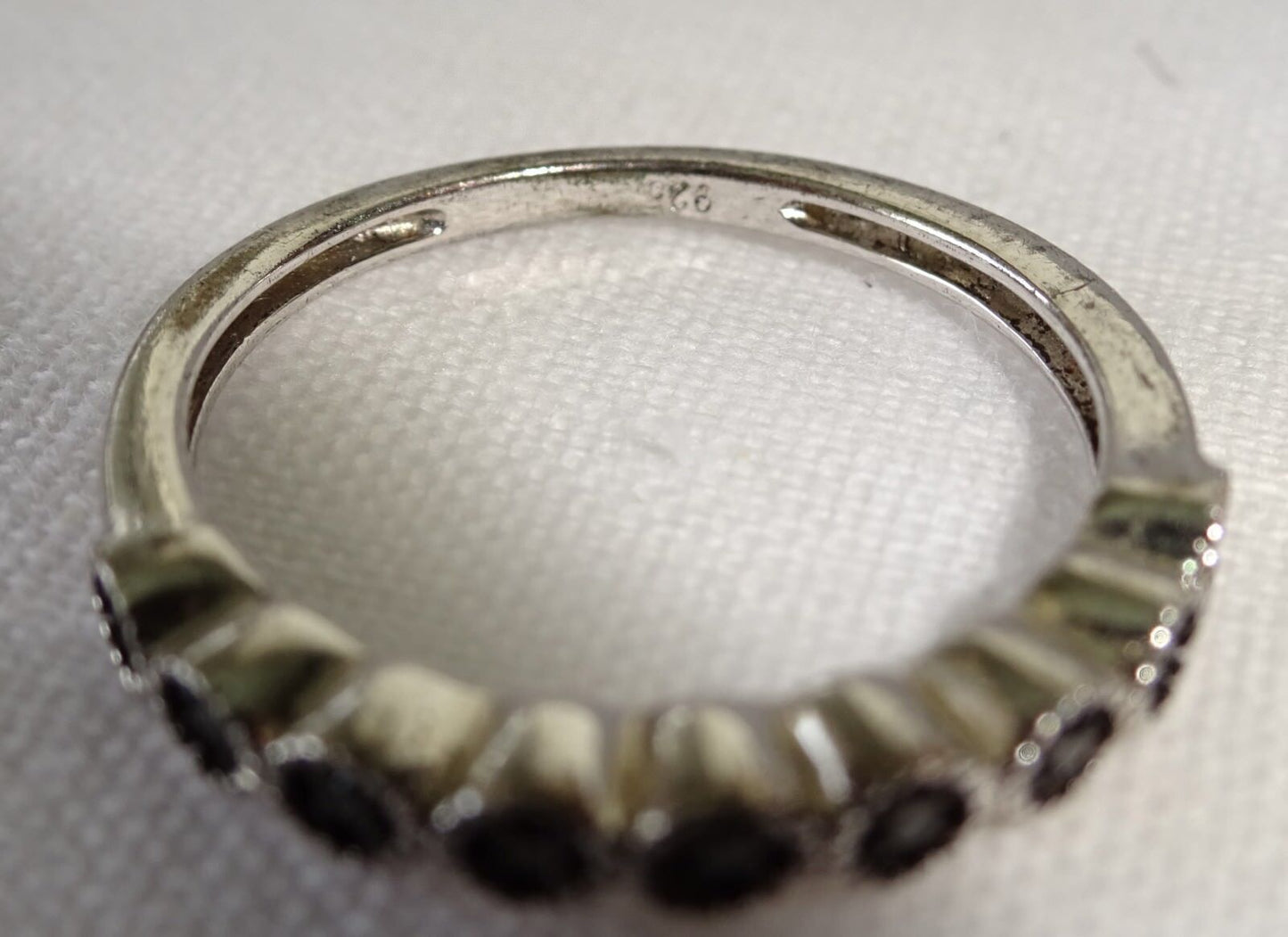 3x Vintage Sterling Silver Rings Sz 5.25 set w. Black Diamonds (Ng)