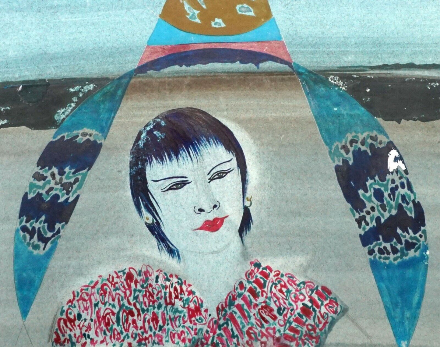 France Hawaii Outsider Art WC Painting Female in Space by Claude Vedel (EtJ)#4