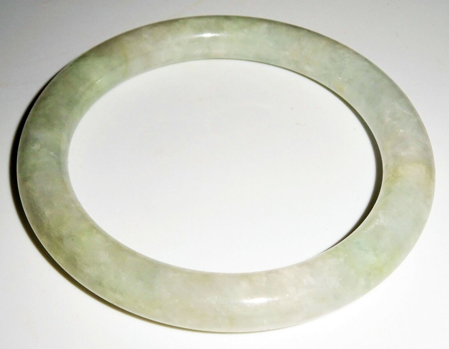 Vintage Chinese Mottled Greenish White Jadeite Jade Bangle Bracelet (LuD)