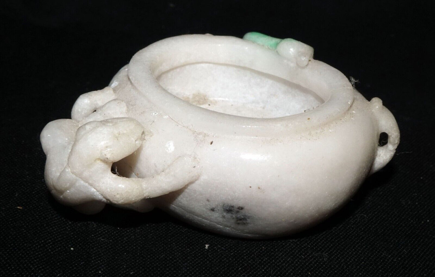 Vintage Chinese White & Apple Green Jade Mini Brush Washer Dragon Bird (LeS) G11