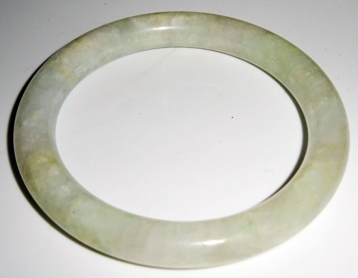 Vintage Chinese Mottled Greenish White Jadeite Jade Bangle Bracelet (LuD)