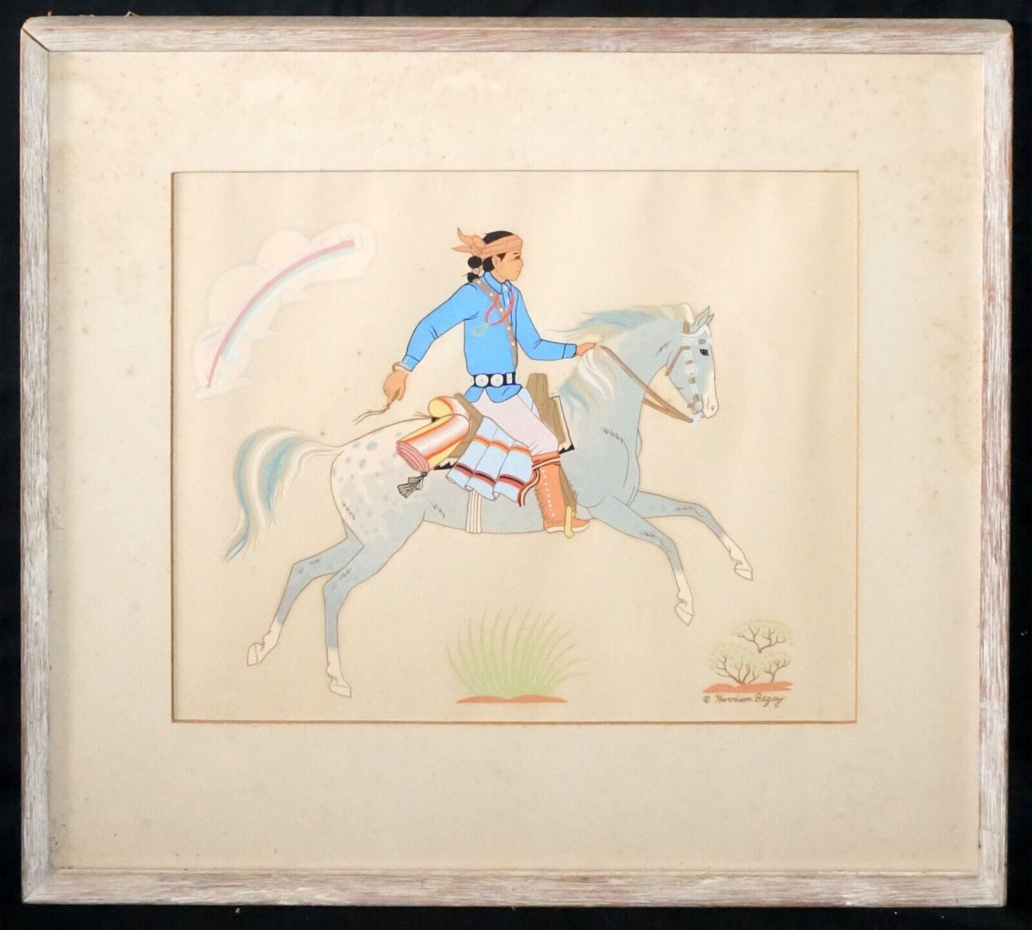 Vintage Navajo Gouache Painting Rider by Harrison (Haskay Yahne Yah) Begay (ChB)