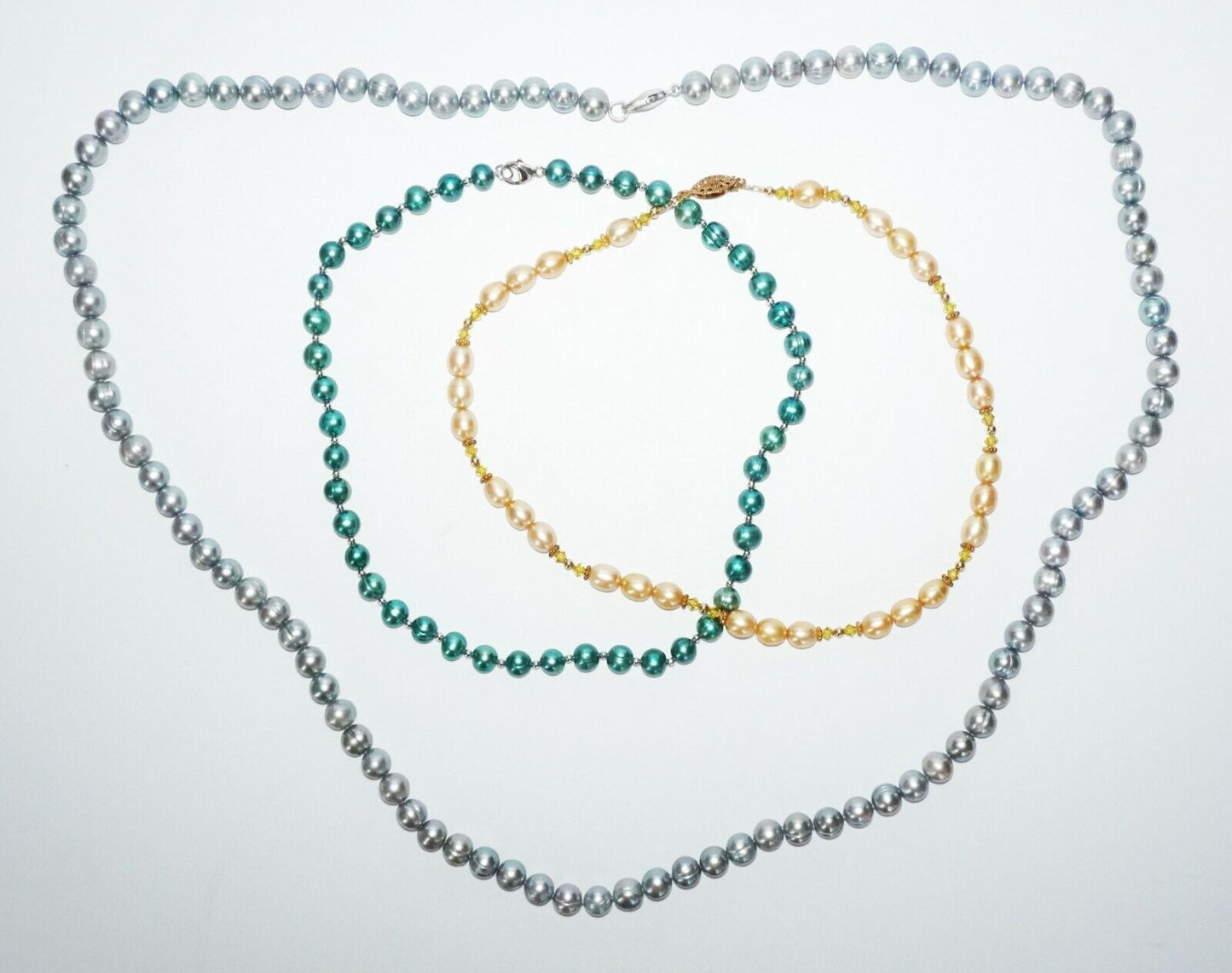 3Pc Multicolored Single Strand Pearl Necklaces w. Sterling silver Clasp(SaR)#450
