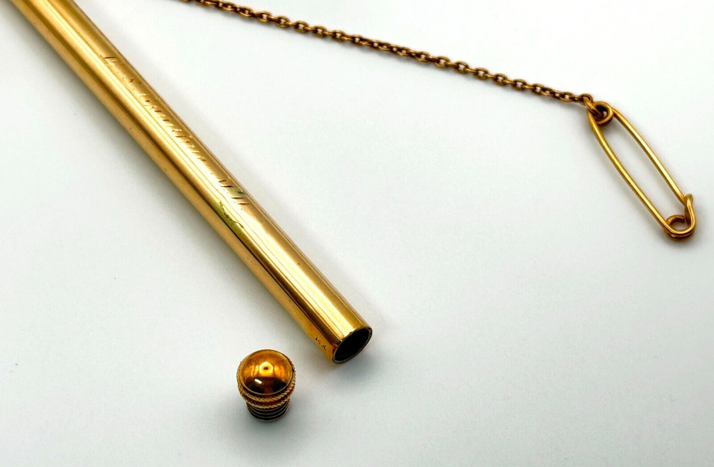 Antique 14k Yellow Gold Physician Thermometer Holder, Chain & Pin (MiM)