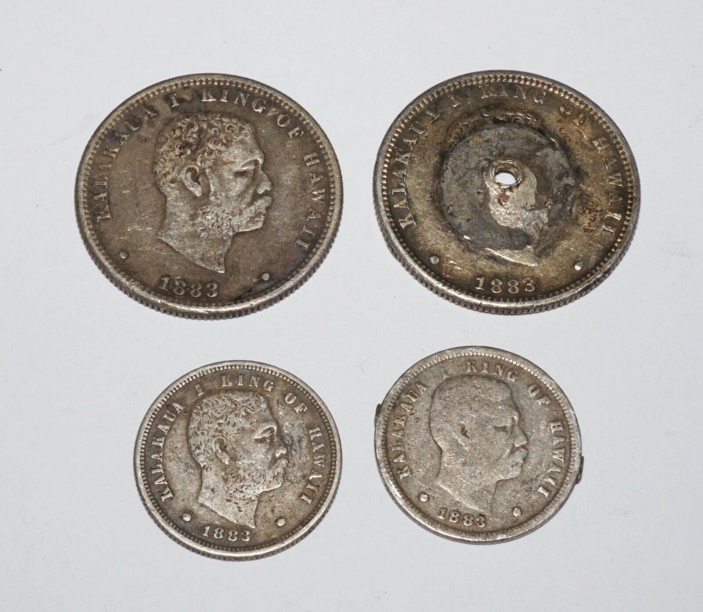 4x 1883 Hawaii Silver Quarter Dollar Hapaha & 10 Cents 1x Dime Kalakaua (Amy)