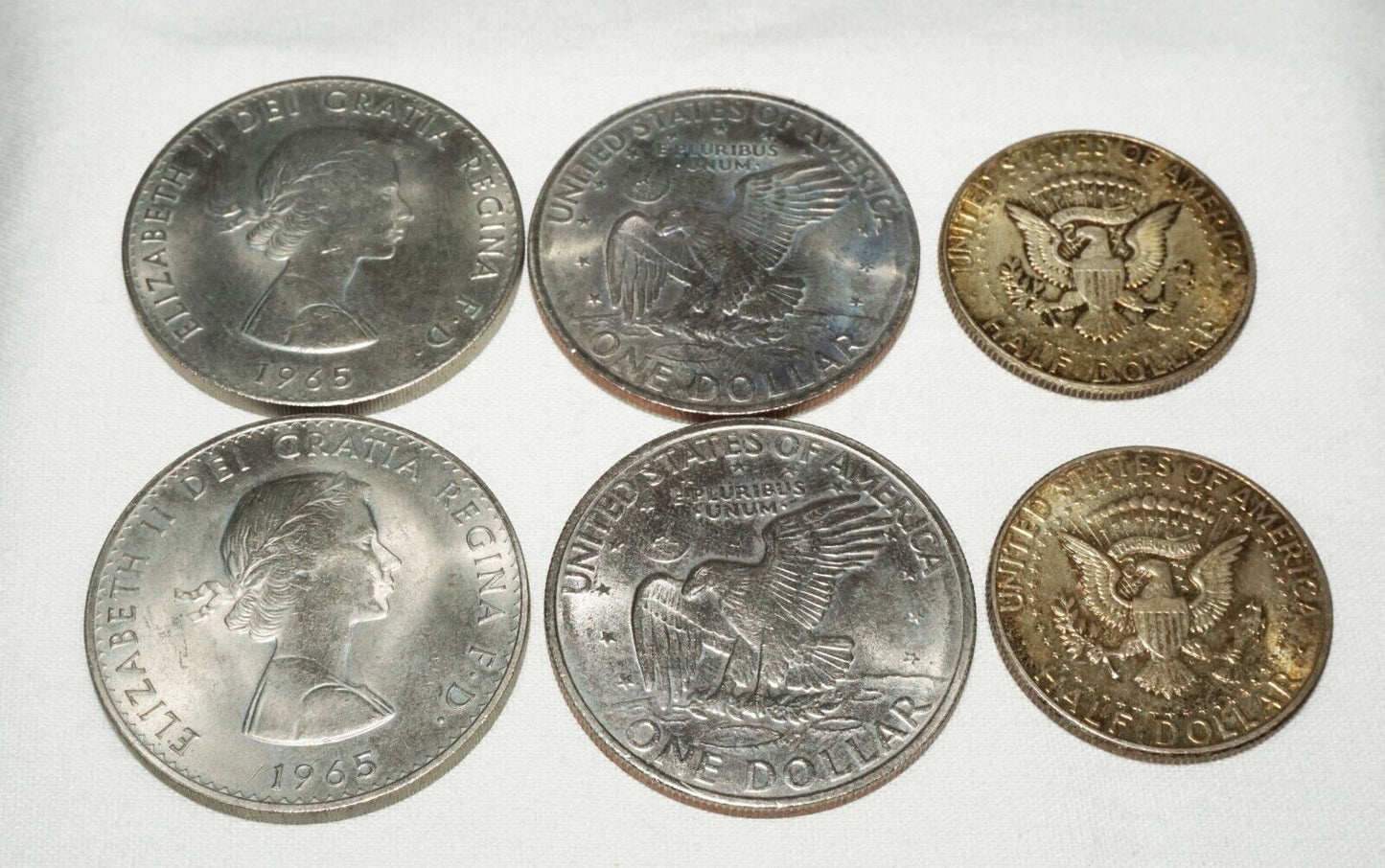 6PC US UK Coin Lot 2x 1965 Churchill 2x 1971 Eisenhower $1 2x Kennedy $1/2 (MuS)