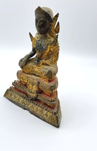 Antique Thai Gilt Bronze Buddha Statue Seated on Pedestal (MiM)