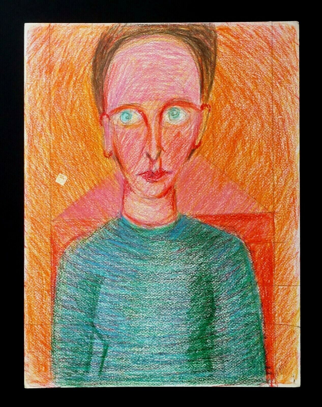 France HI Outsider Art Color Pencil Painting Portrait by Claude Vedel (EtJ)#67
