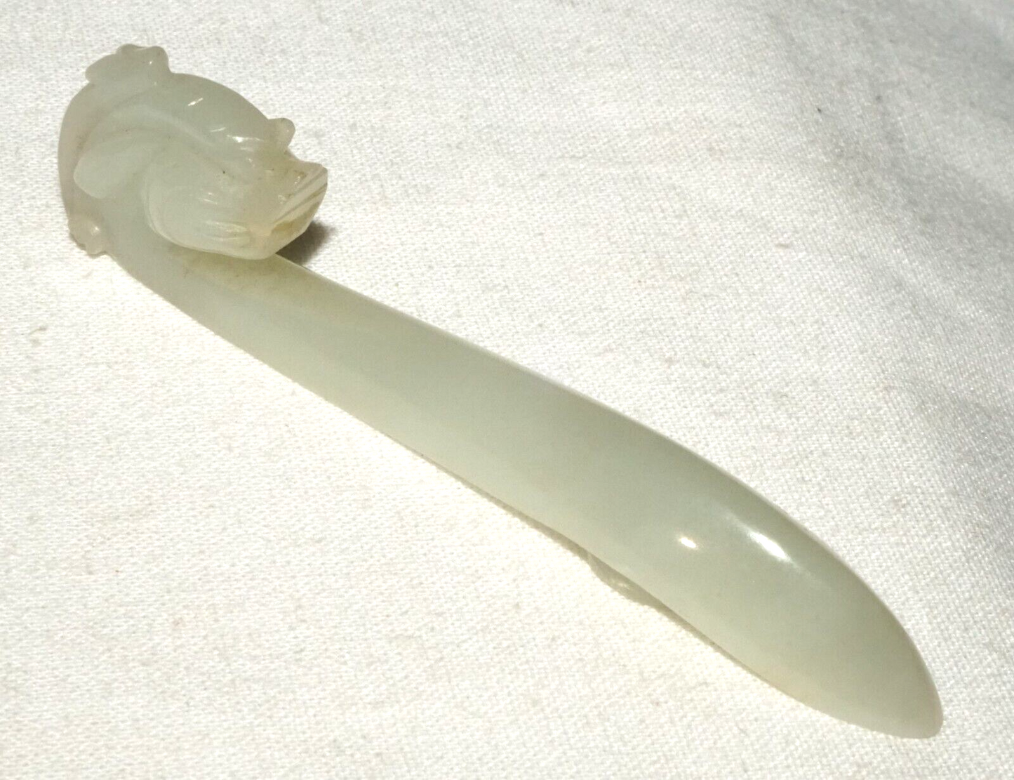 Antique Chinese Grey Green Nephrite Jade Dragon Belt Hook (UVi)#18