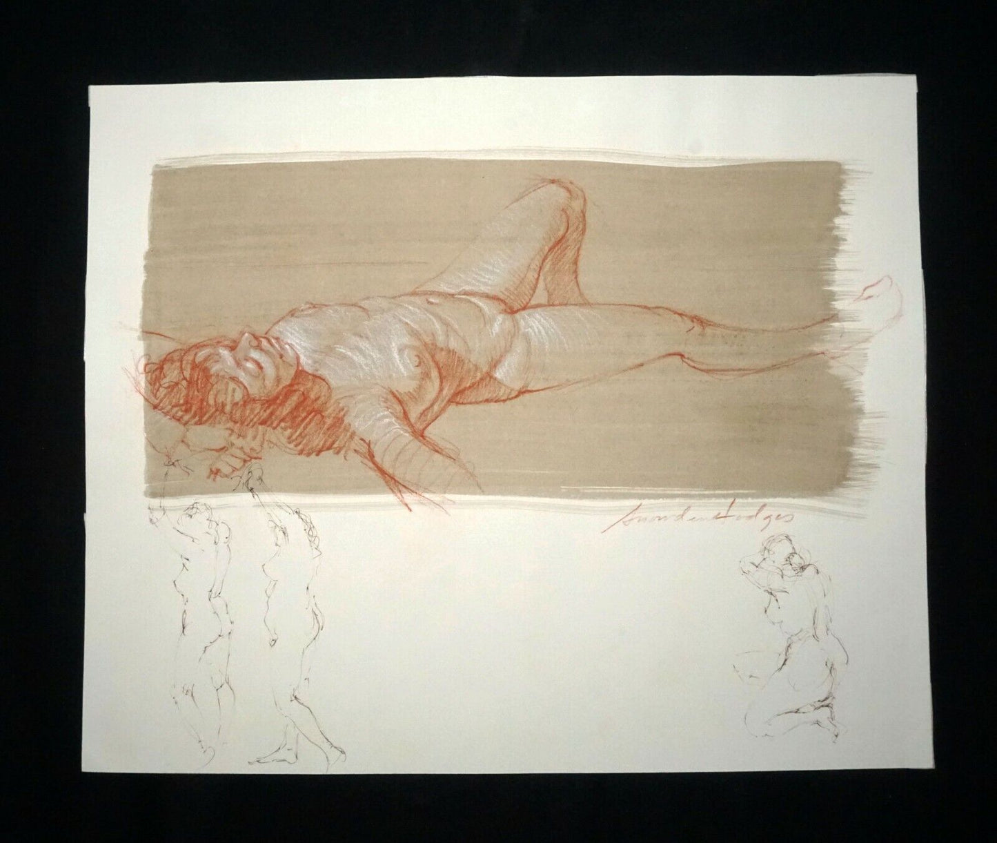Hawaii Mixed Media Wash Painting Sleeping Female Nude by Snowden Hodges(Sho)#104