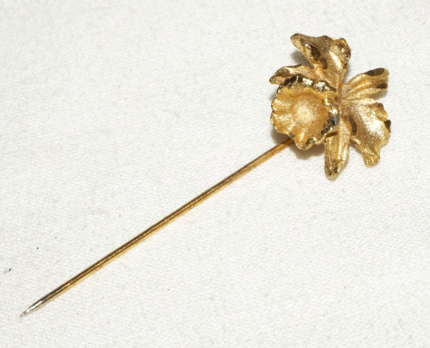 Vintage 14k Yellow Gold Tie Pin w. Orchid Flower Motif (TuD)