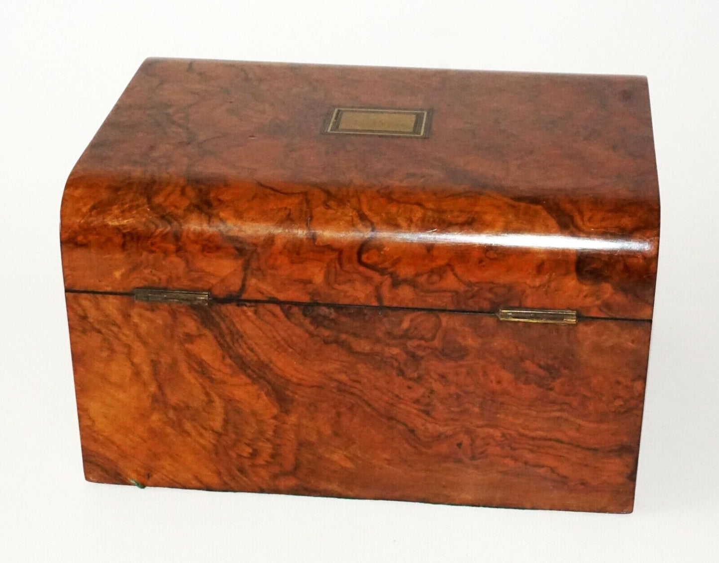 19C Irish Burl Hardwood Hinged Top Vanity Personal Chest w. Crystal Bottles(FLA)