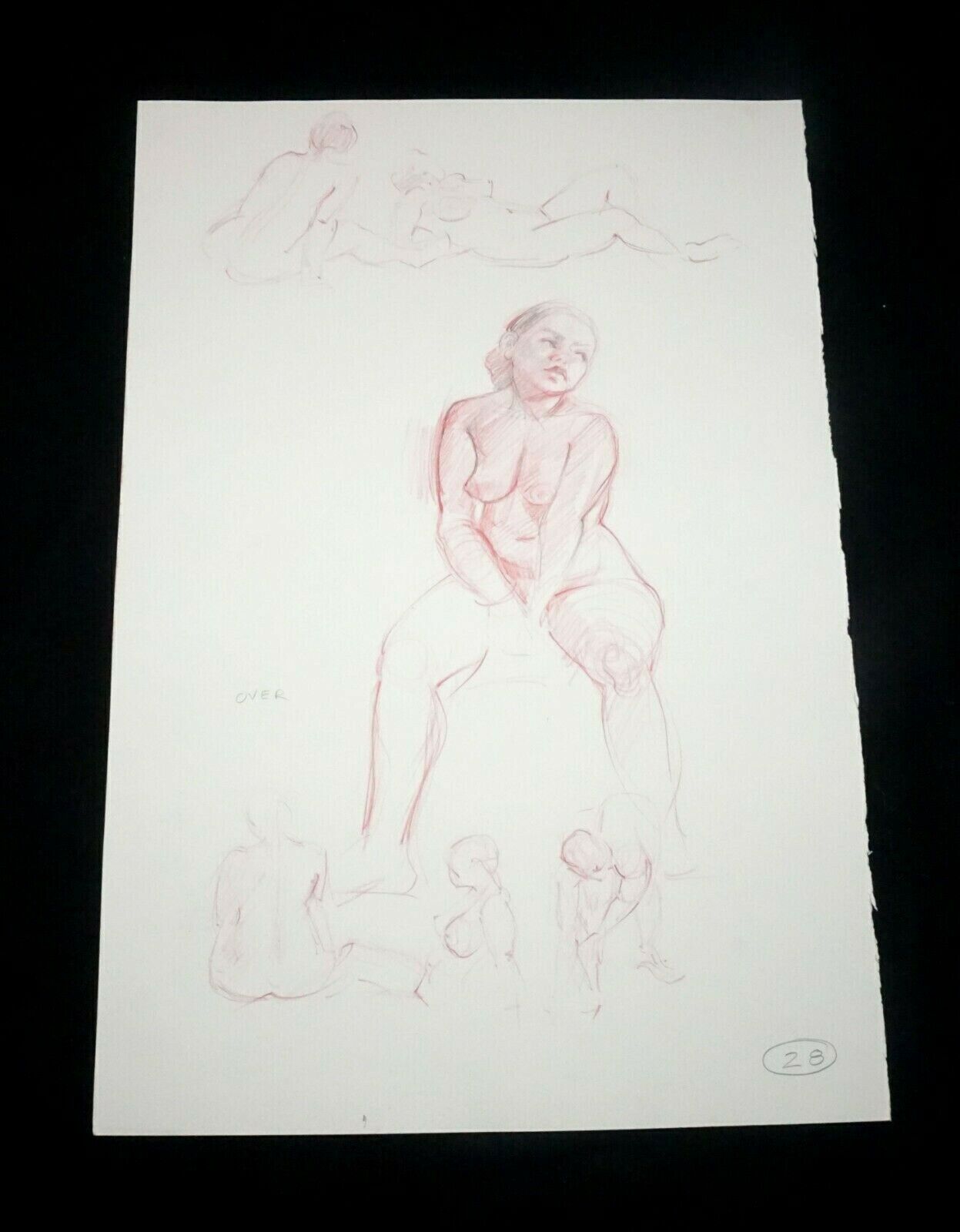 Hawaii Conte Crayon Drawing Seated Male Nude Back View Snowden Hodges (Sho)#28