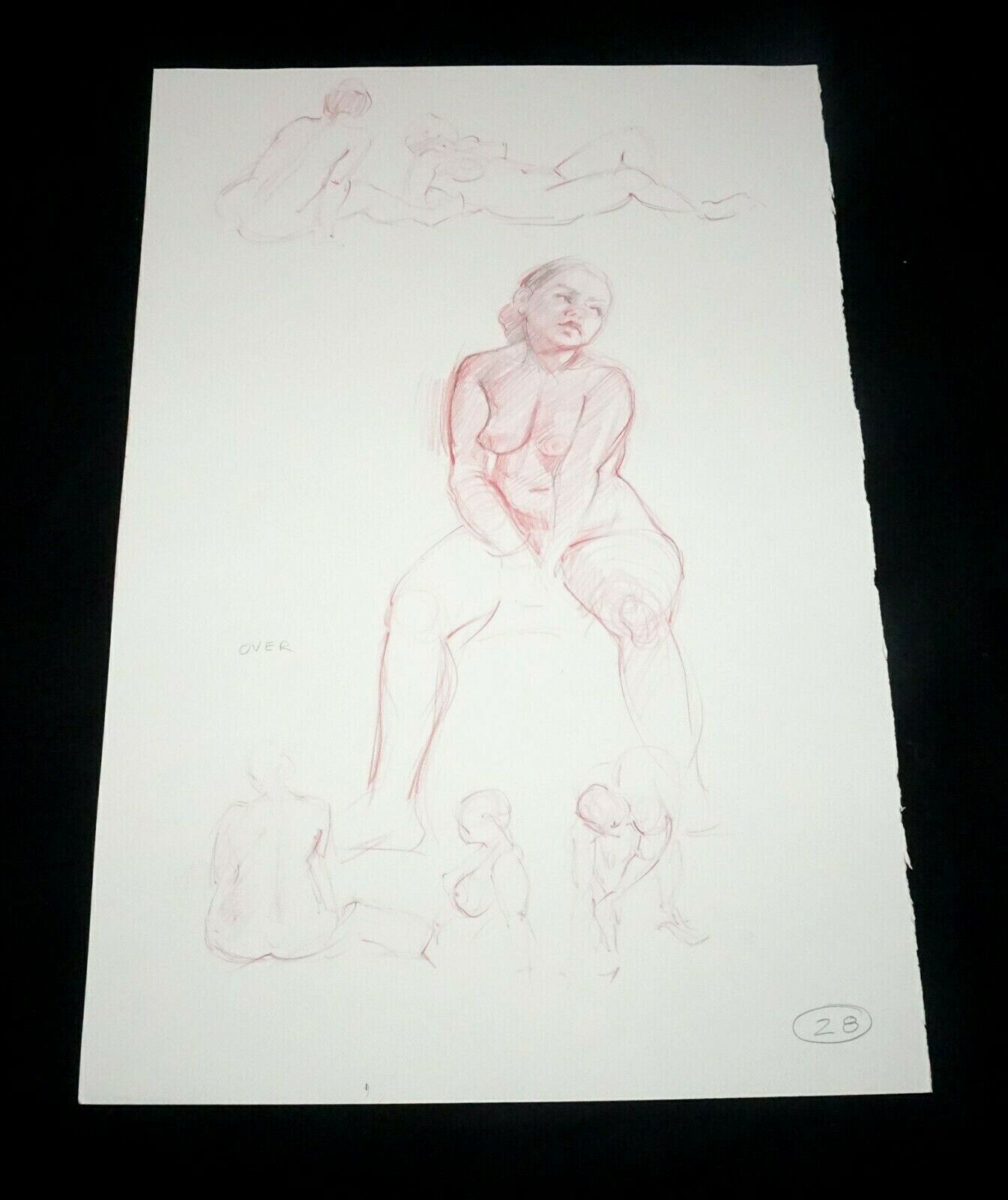 Hawaii Conte Crayon Drawing Seated Male Nude Back View Snowden Hodges (Sho)#28
