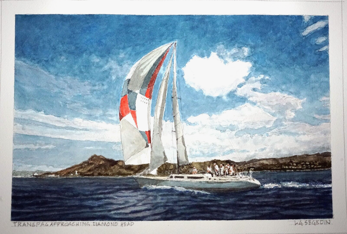 Hawaii Watercolor Painting Transpac Approaching Diamond Head Larry Segedin #185