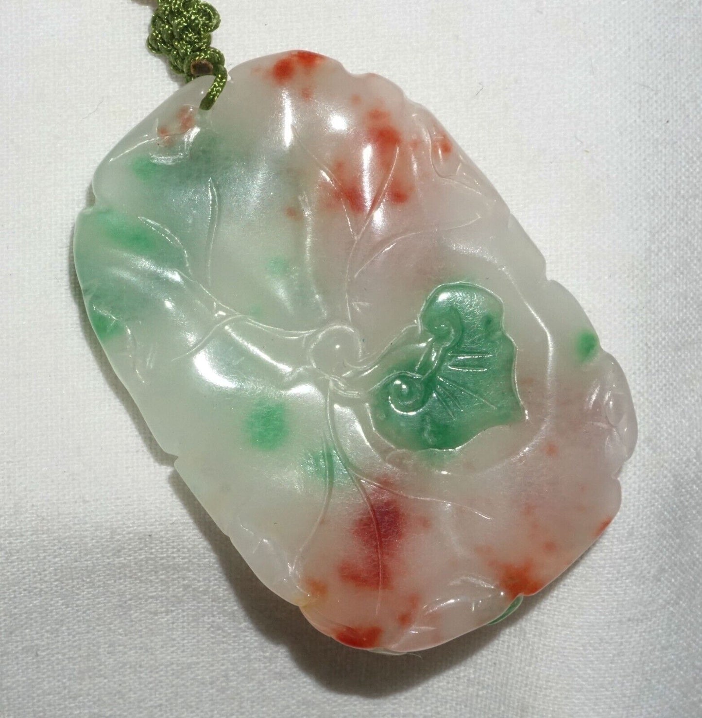 Vintage Chinese Semi Translucent Jadeite Jade Pendant w. Goldfish Motifs (---)