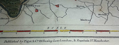 1835 BRITISH MAP of MIDDLESEX - PUBLISHED by PIGOT & Co. LONDON