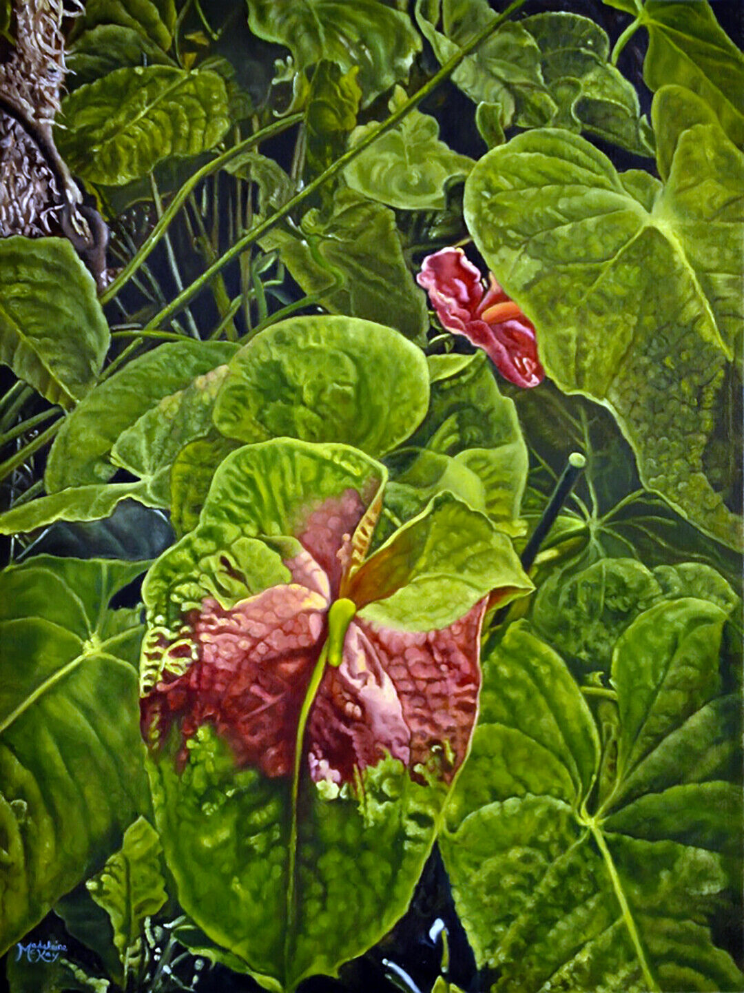 Hawaii Classic Realism Style Oil Painting Anthurium Obake Madeleine McKay (McM)