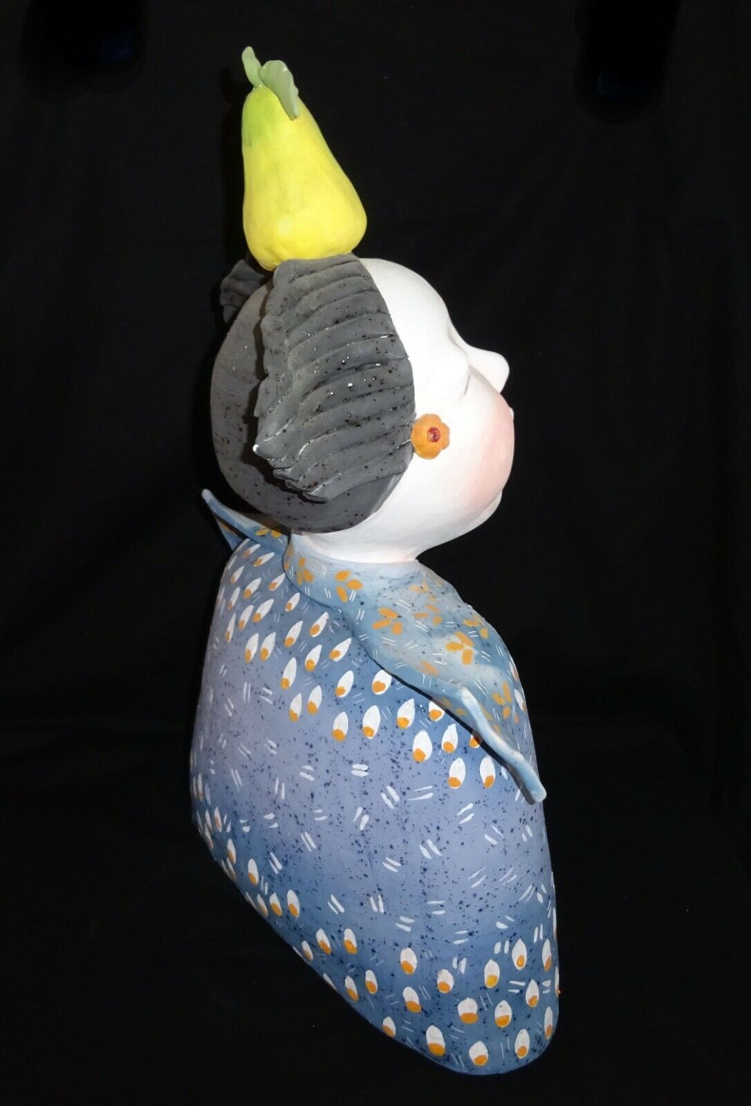 Hawaii Whimsical Pottery Sculpture "Balancing Act w. Pear" by Vicky Chock (Z)