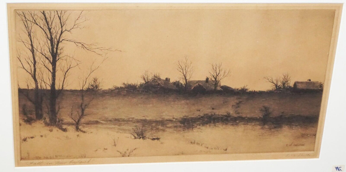 Antique US New England Framed Etching Fall in New England by E.W. Skelton (New)