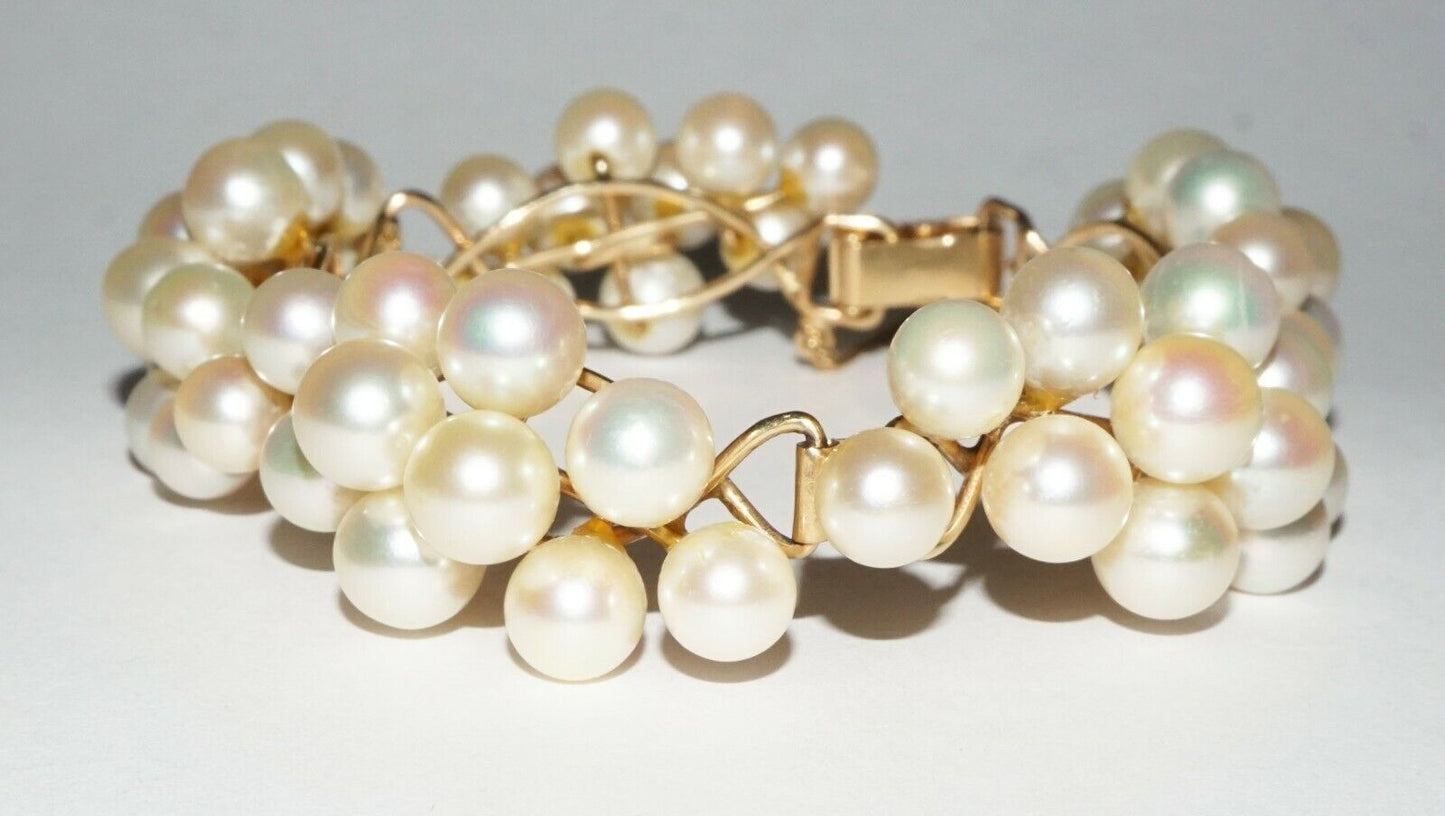 Vintage Modernist Style 14k Yellow Gold Bracelet set w. 54x Pearls (NaD)#18