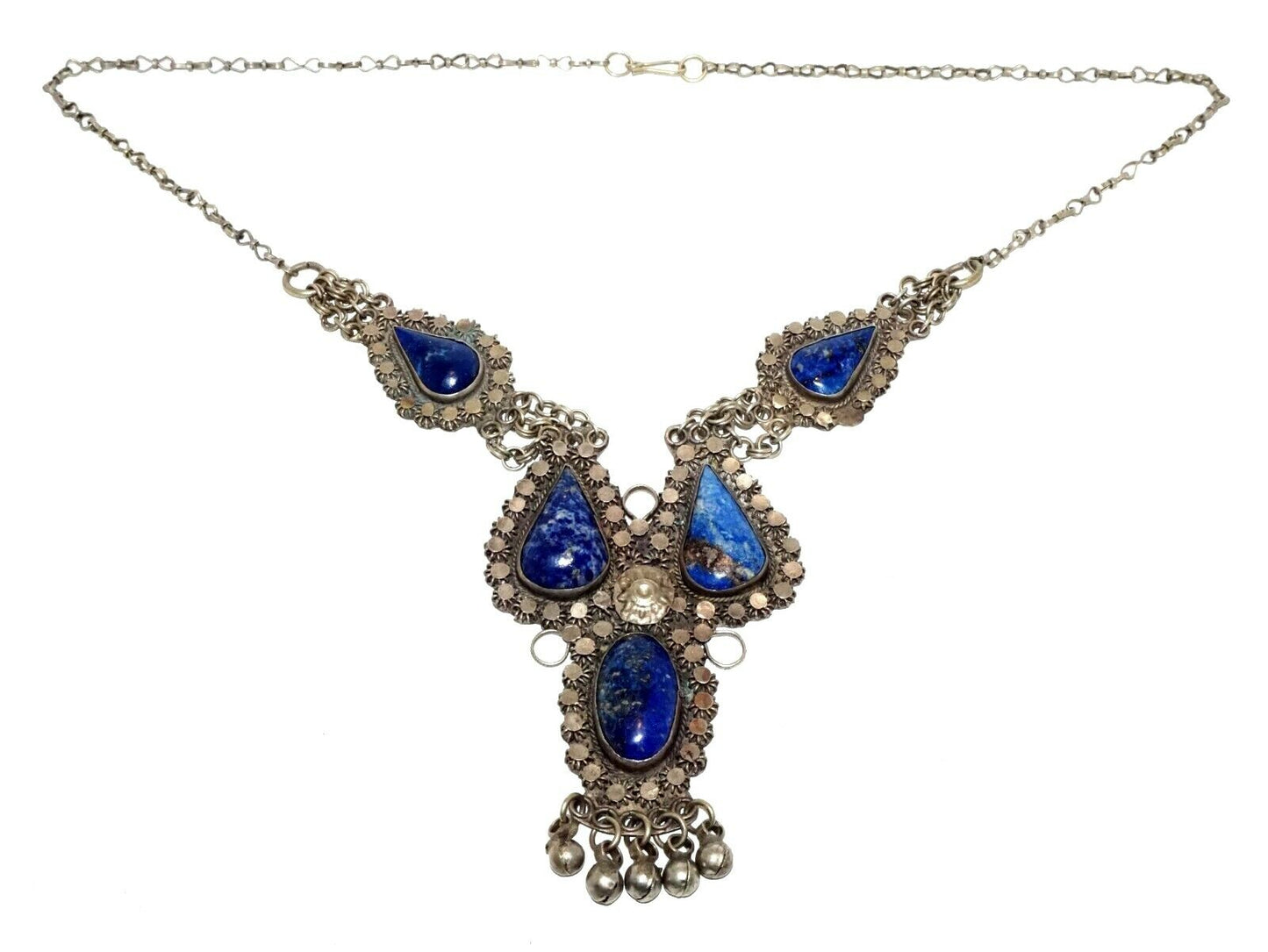 Vintage S.E. Asian Silver Tribal Necklace set w. 5x Lapis Accents (RoA) #1