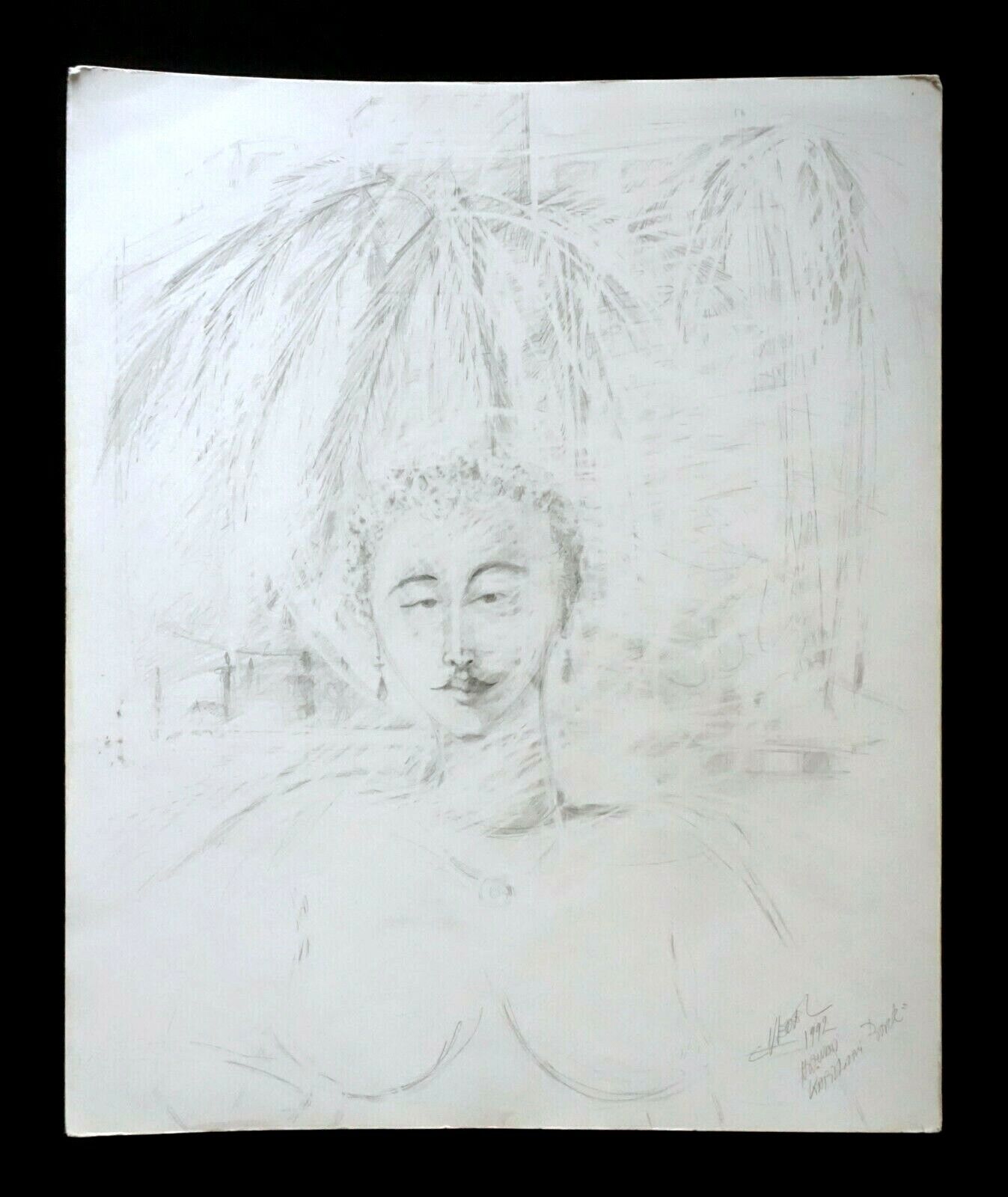 France Hawaii Outsider Art Pencil Drawing Female Figure by Claude Vedel (EtJ)#3