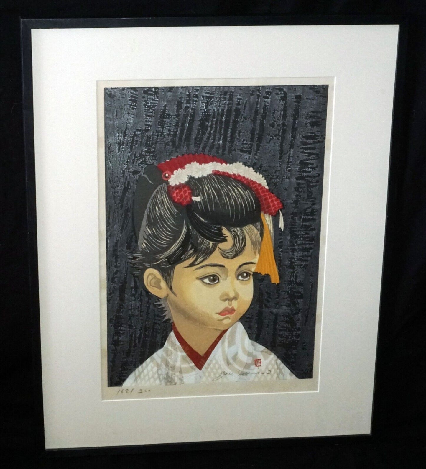 '62 Japanese Color Woodblock Print Girl Hair Ornament Jun'ichirō Sekino (SeF)
