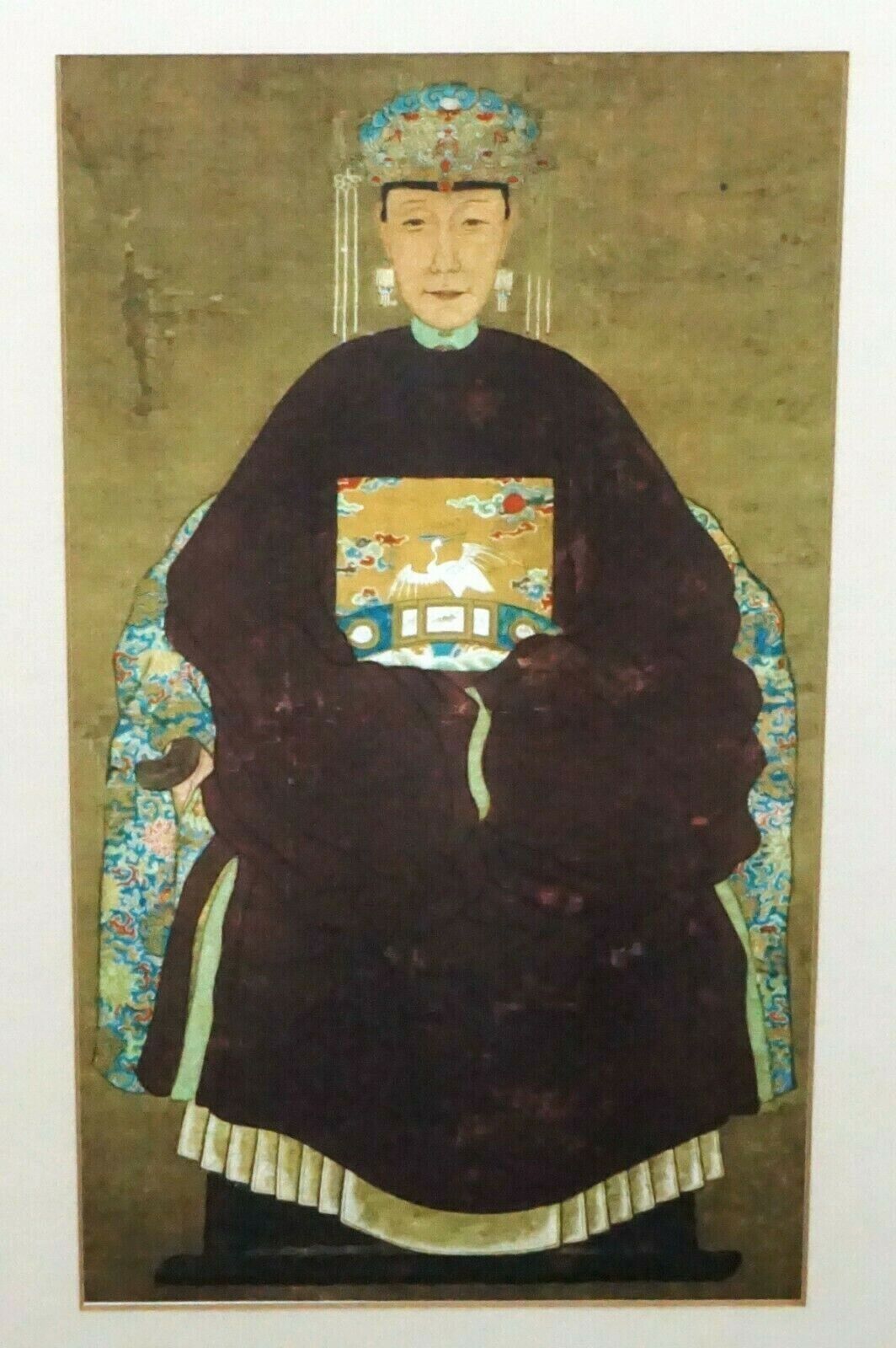Vintage Italian Framed Reprint of Chinese Ancestor Painting on Fabric (ChA) #58