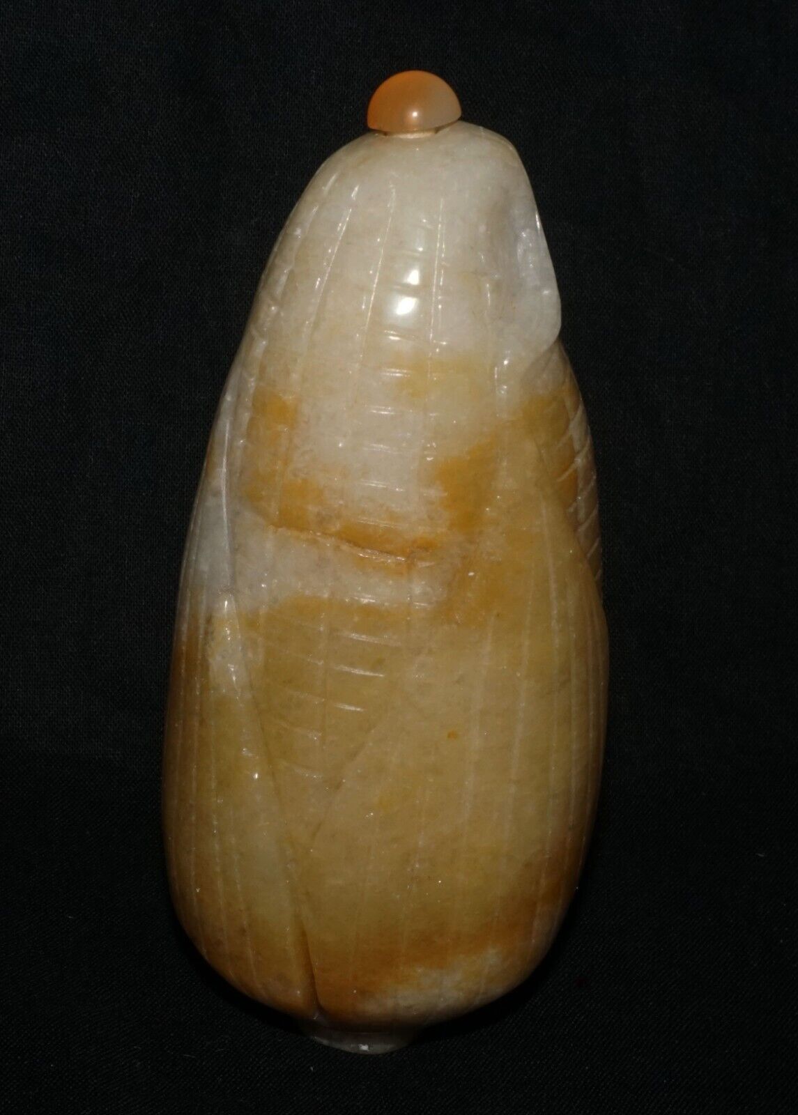 Vintage Chinese Heavy Jadeite Jade Corn & Spider Motif Snuff Bottle (LeS) G11