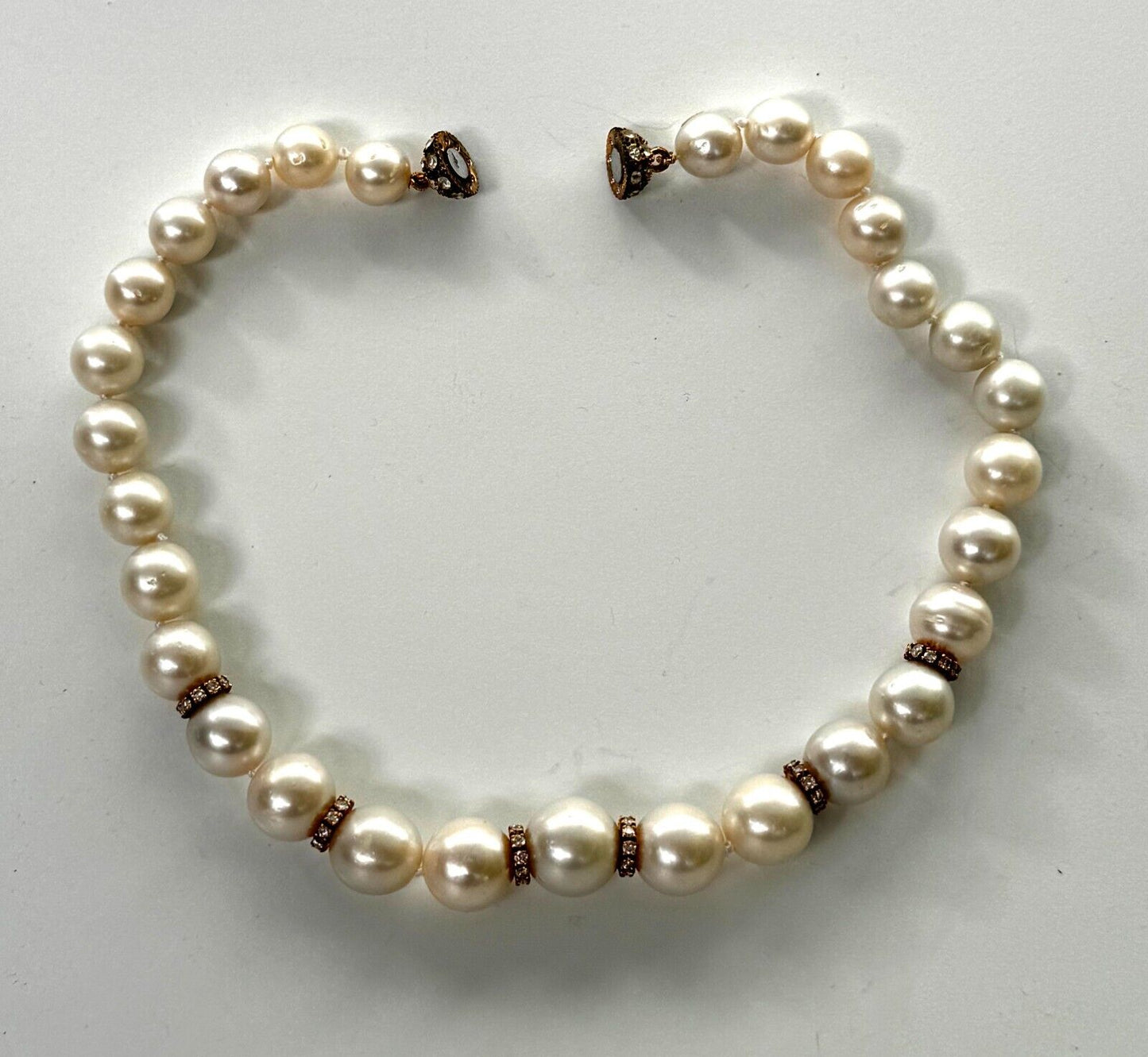 Vintage Simulated Pearl & Rhinestone Statement Necklace 17" (LeD)