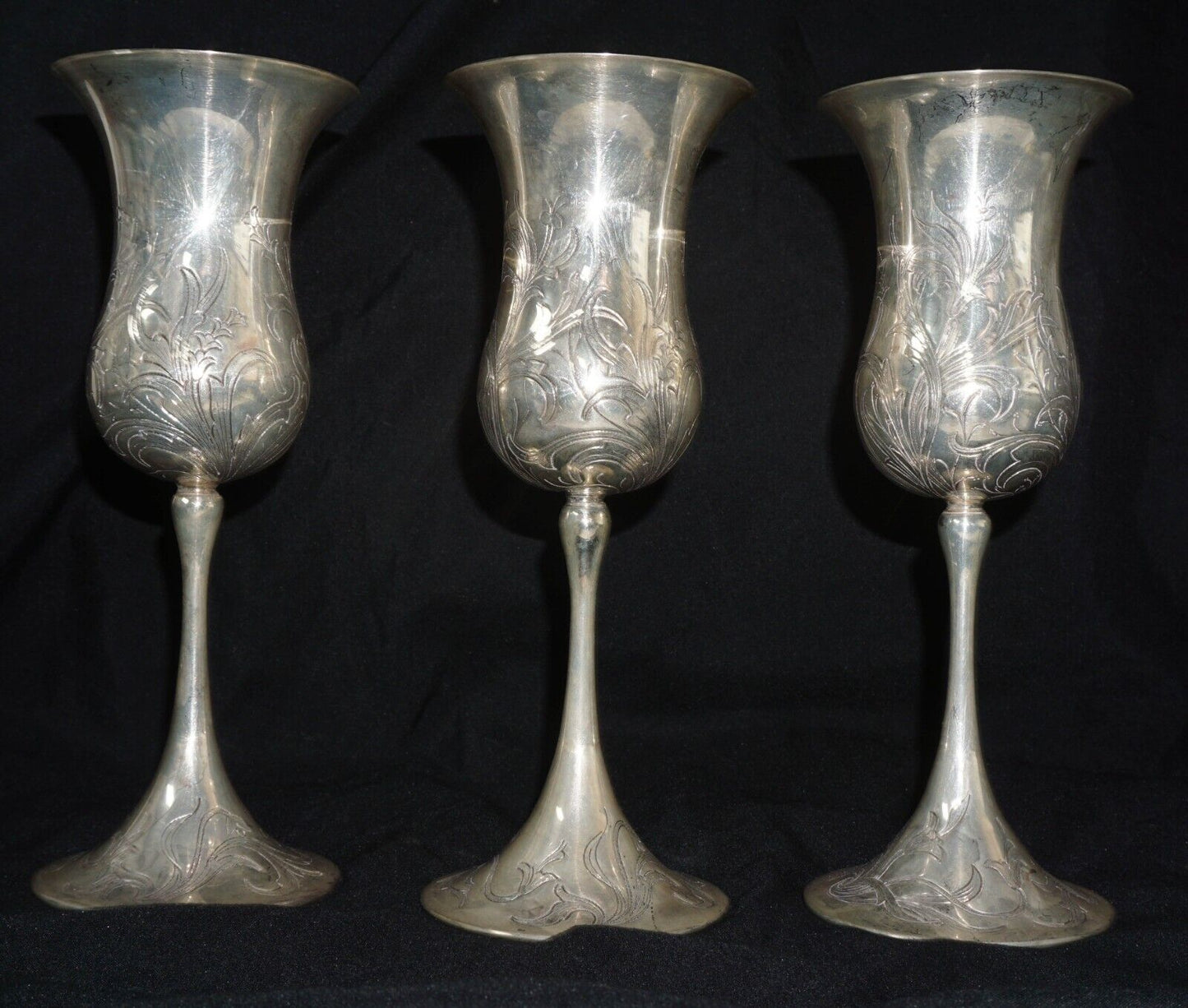 3 Pc Vtg Italian Mazzucato Cesellato A Mano Sterling Silver Goblets 1 of 2 (MaC)