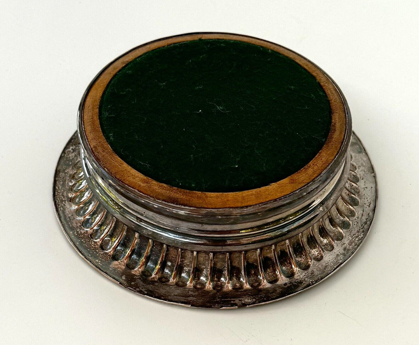 Vintage Silver Plate Ribbed Bottle Coaster w Felt Bottom (WeP)